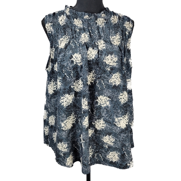 JOIE Smocked High Neck Sleeveless Blue  Multi Print Blouse Size Medium - Picture 1 of 7